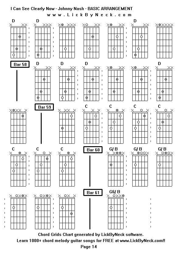 Chord Grids Chart of chord melody fingerstyle guitar song-I Can See Clearly Now - Johnny Nash - BASIC ARRANGEMENT,generated by LickByNeck software.